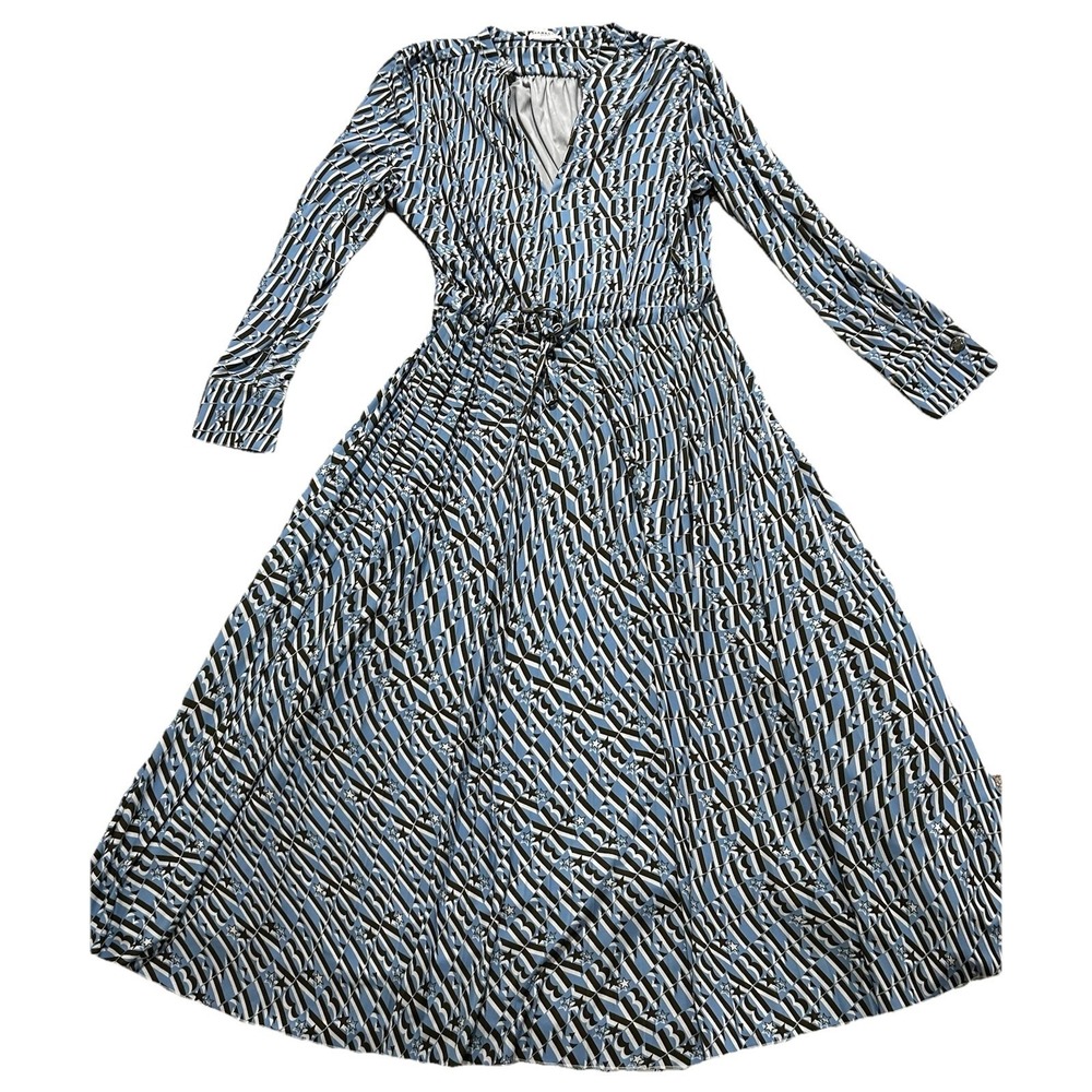 Marella Sport Silvano Light Blue Khaki Graphic Print Dress Stretch - Read